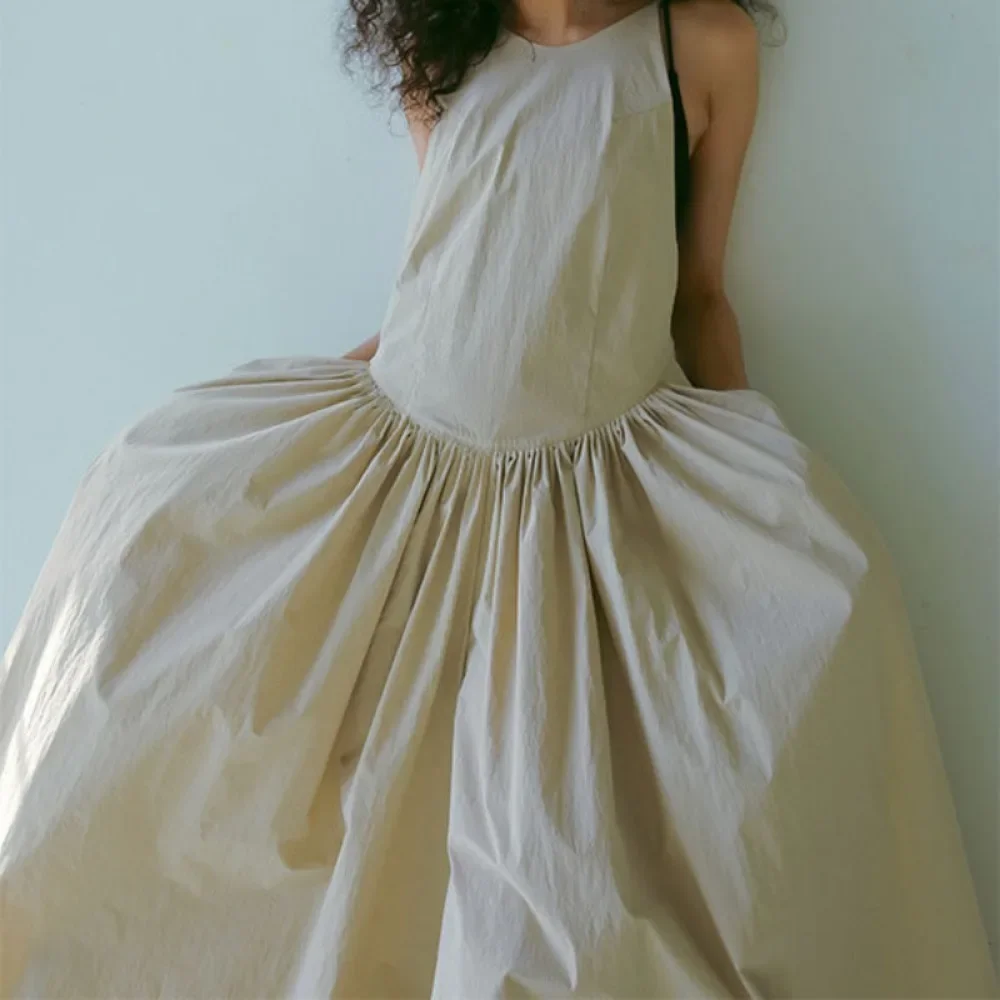 فستان Kuzuwata 2025 للعطلات الصيفية غير الرسمية متوسط الطول مثير بدون ظهر عتيق فساتين ضيقة يابانية كسول بسيط مكشكش على شكل حرف a #5