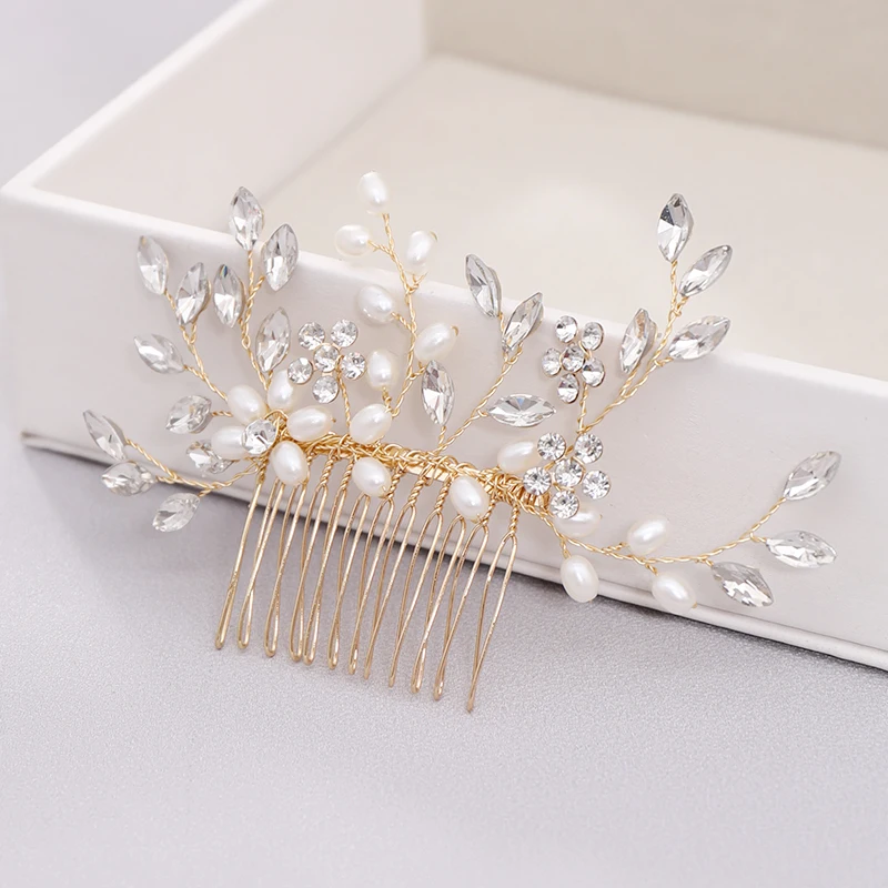 New Pearl Crystal Wedding Hair Combs Hair Accessories Silver Color Women Back Decorative Hair Comb Bridal Headpiece Hair Jewelry image 5