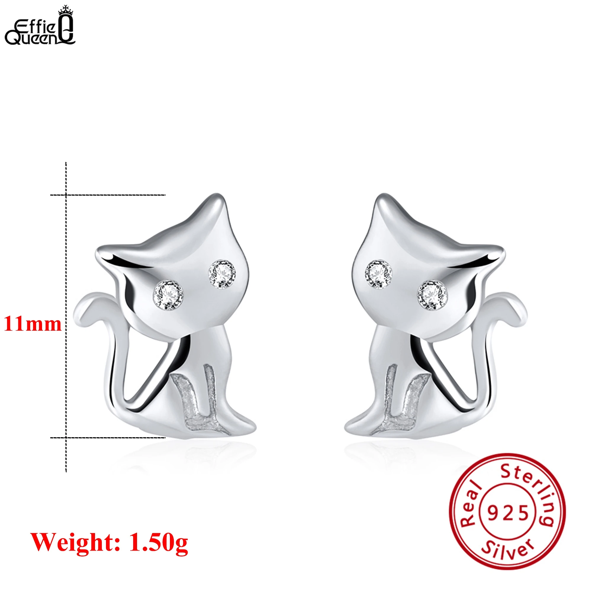 

Effie Queen 925 Sterling Silver Cat Earrings Silver & Rose Gold Color With AAA Cubic Zirconia Ornament Cute Animal Series SE107