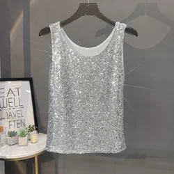 2025 New Women's Sequined Bottoming Vest Mesh Sparkling Top Wear Sexy Club Party Performance Vest Outside