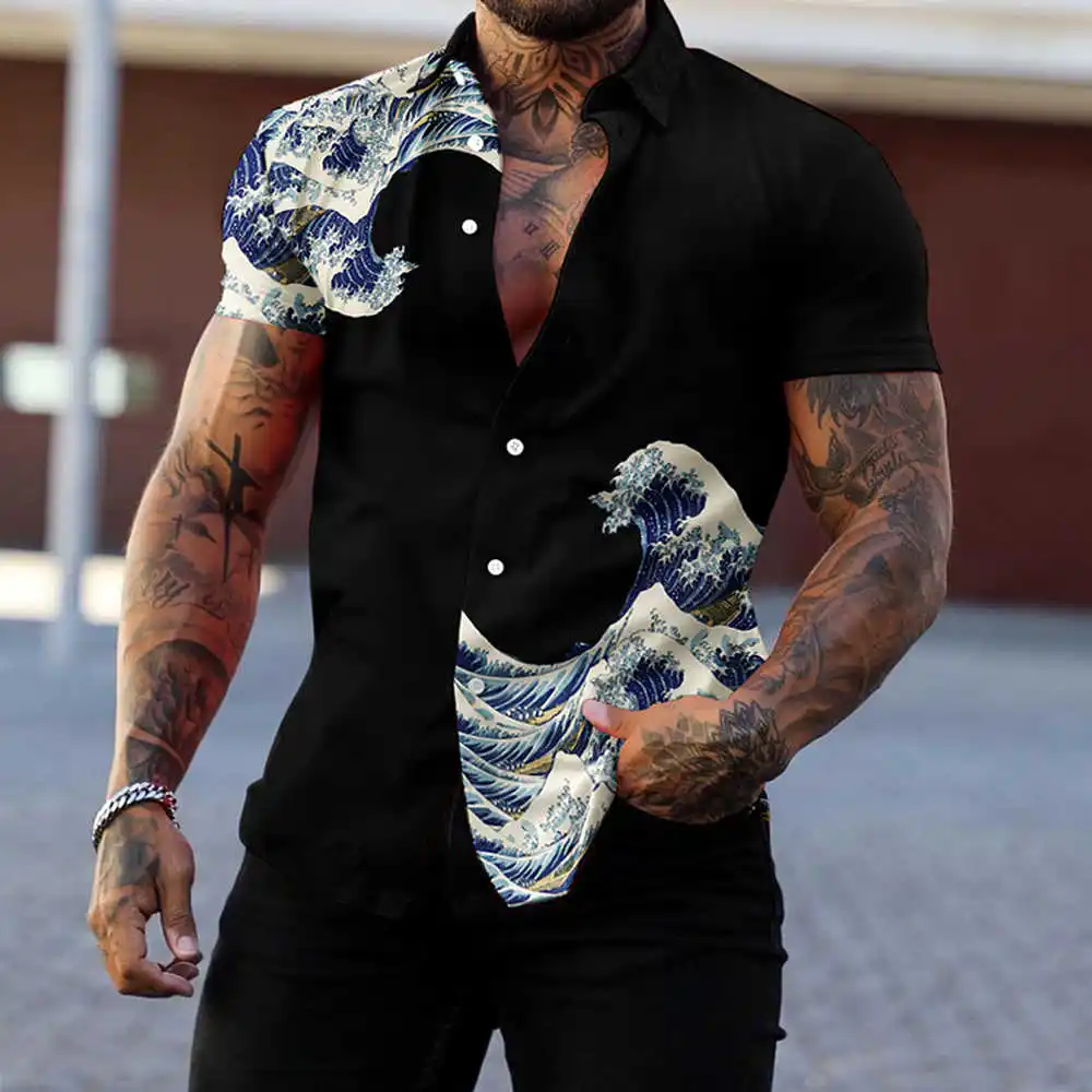 2024 Spring/Summer Colorful Pattern Overturned Summer Men's T-Shirt Casual T-Shirt 3d Printed Men's Top