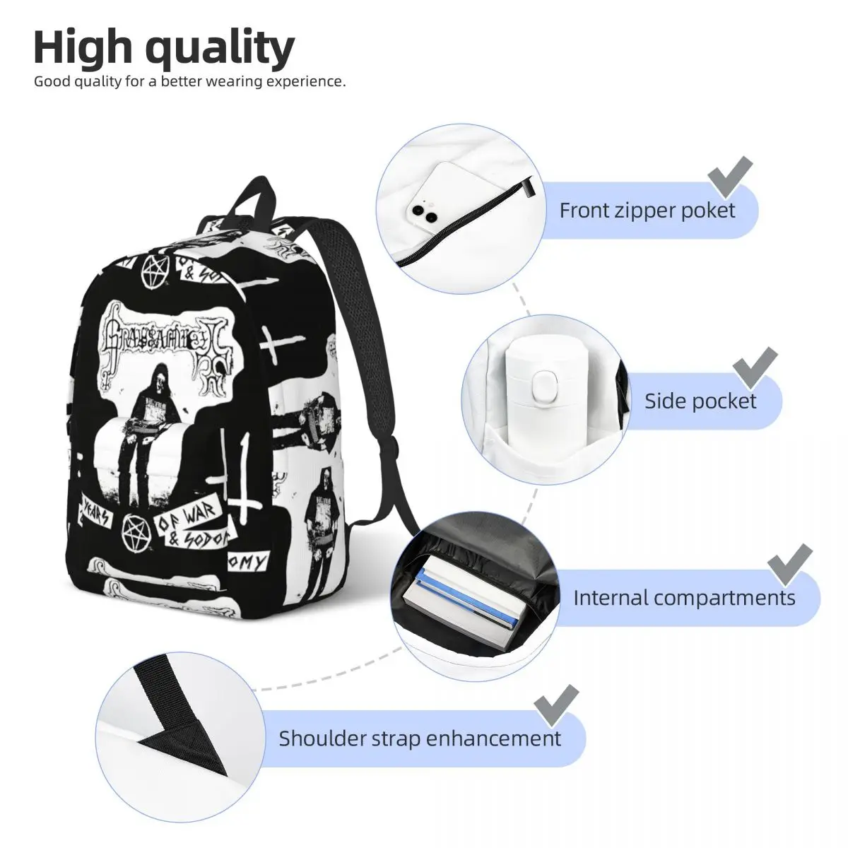 Grausamkeit 音楽ブラックメタルバックパックカレッジバックパック学生カラフルな軽量高校バッグかわいいリュックサック