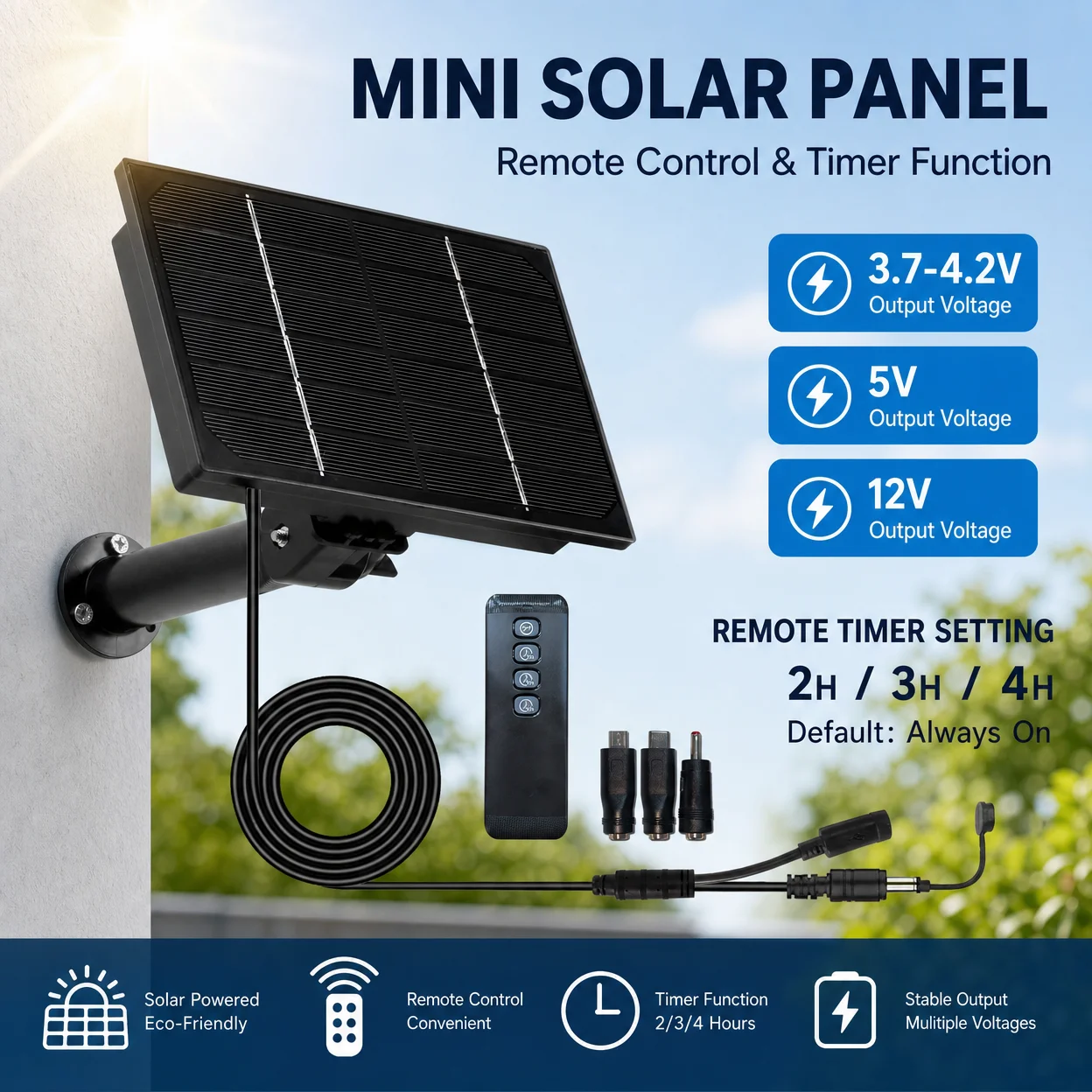 Mini Solar Panel Charger 12V 5V 3.7V Remote Control Timer Solar Panel Kit Waterproof for Outdoor CCTV Camera Garden String Light