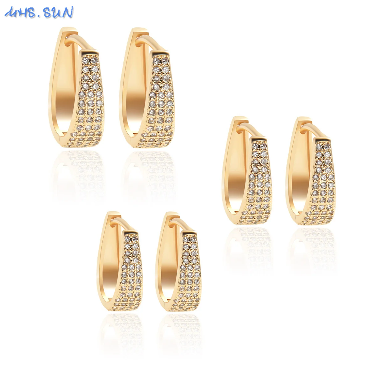 MHS.SUN Cubic Zircon Three Sizes Hoop Earrings Fashion Geometric For Women Girl Gold Plated Exquisite Banquet Party Jewelry
