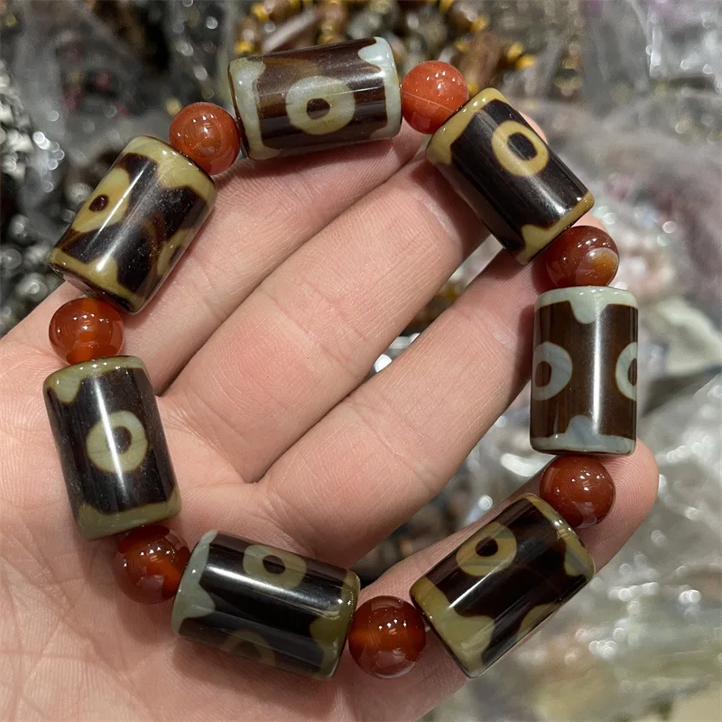Intrusion Three- Tube Bead Nine-Eyed Dzi Old Agate Bracelet