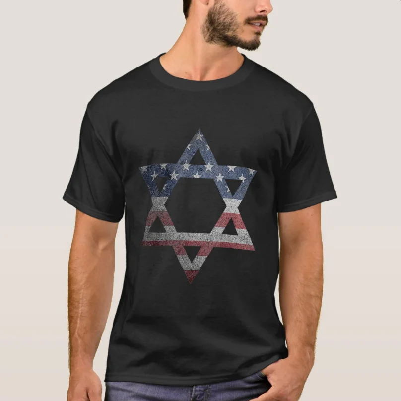 Distressed USA Flag Star of David Jews Jewish Gift T-Shirt 100% Cotton O-Neck Summer Short Sleeve Casual Mens T-shirt Size S-3XL