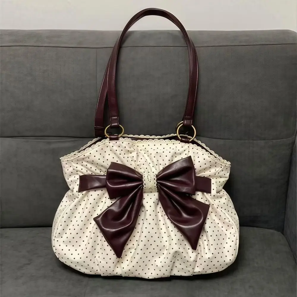 Trendy Vintage Women's Bow Handbag Aesthetic Dot Casual Chic Lady Shoulder Bags Y2k All Match Ins Underarm Bag Streetwear