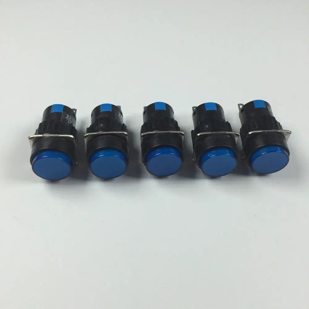 5pcs Self-resetting Momentary 3 Pins Push Button Switch Red Yellow Blue Green White without Light Lamp Round Type