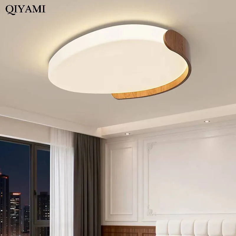 Retro Led Living Room Ceiling Lights Walnut Color Bedroom Tea Room Ceiling Lamp Simple Modern Home Interior Decor Lighting Lamps