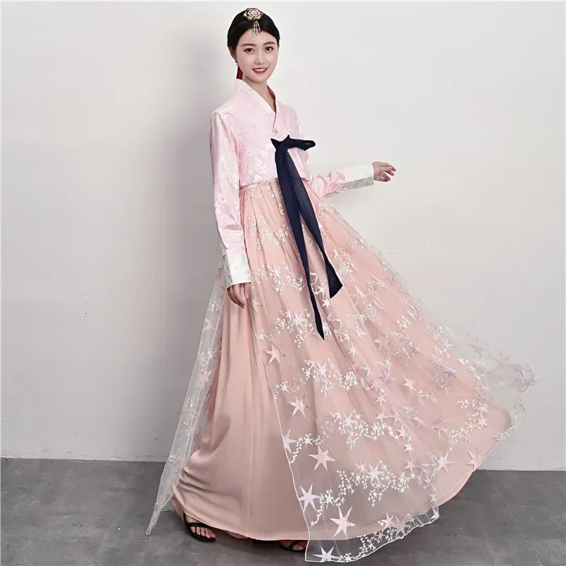 Traditional Korean Clothing Multicolor National Hanbok Dress Ancient Palace Robe Elegant Princess Emboridery Wedding Party Dress