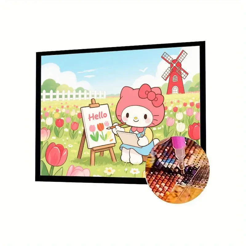 

1 шт., набор для алмазной живописи Hello Kitty Artist, милый мультяшный рисунок Hello Kitty, тюльпаны, поле с ветряной мельницей, сделай сам, 5D, полная дрель, горный