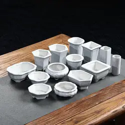 Chinese Style White Pot Ceramic Ice Cracked Glaze Flowerpot Ornaments Micro Bonsai Succulent Potted Flower pot Home Decor LB553
