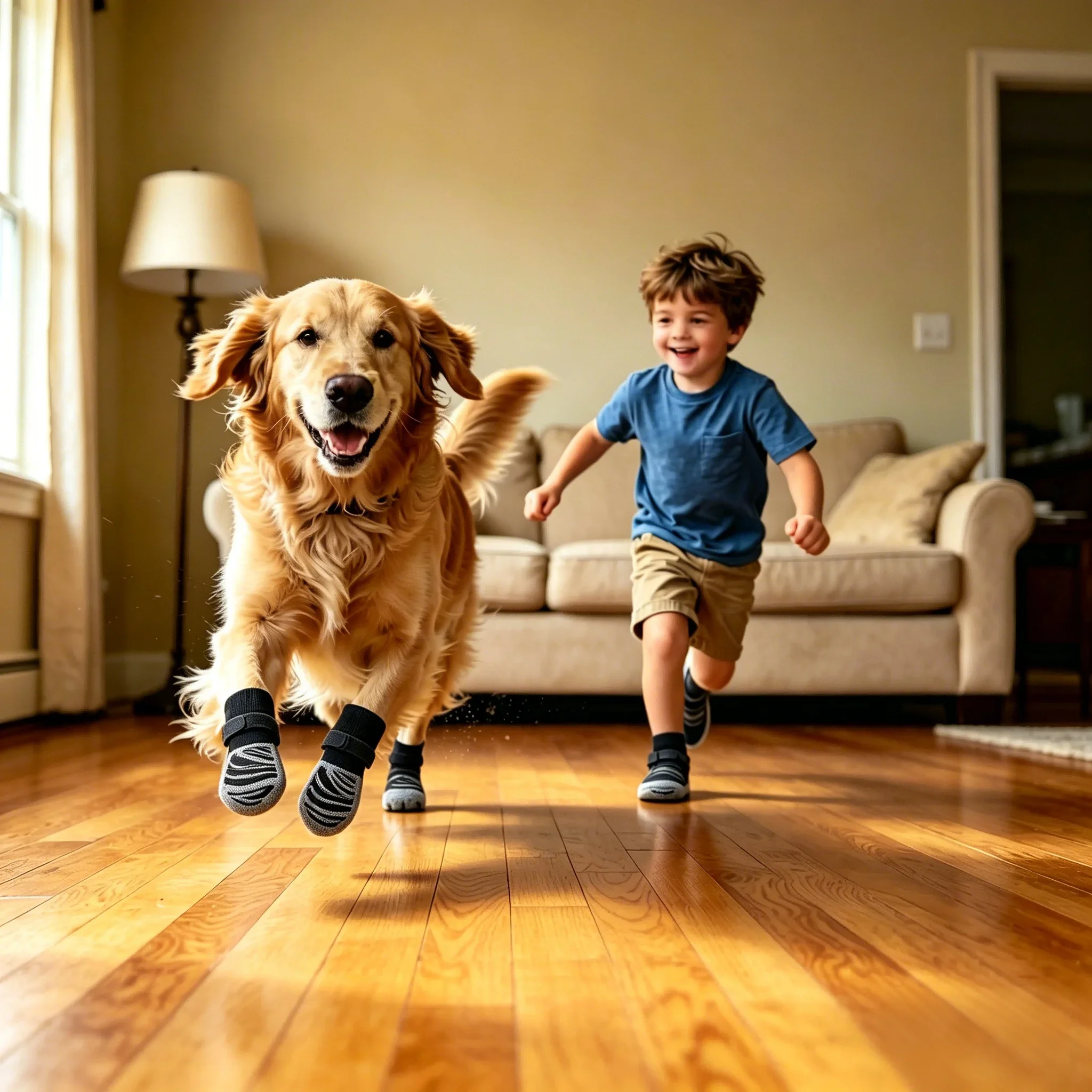 Calcetines cálidos antideslizantes para mascotas con correas, protectores silenciosos para las patas de perros para uso en interiores, botines de punto con tracción para proteger el suelo.