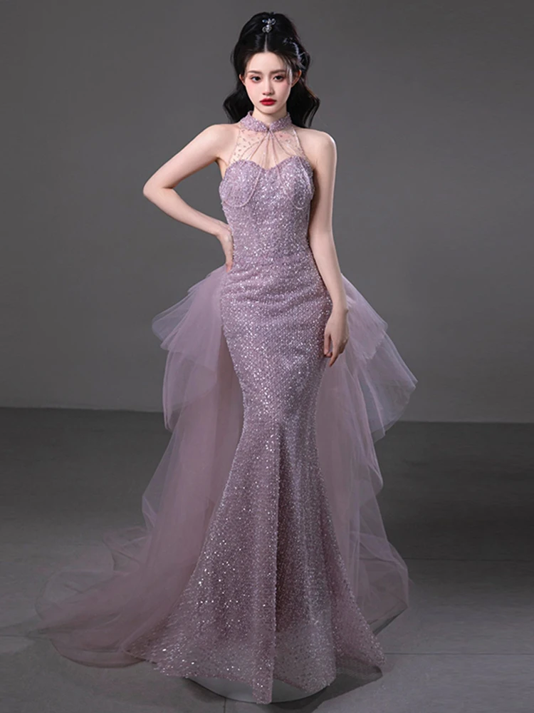 

Элегантное вечернее платье-русалка с небольшим шлейфом, однотонное, летнее, новинка, класса люкс