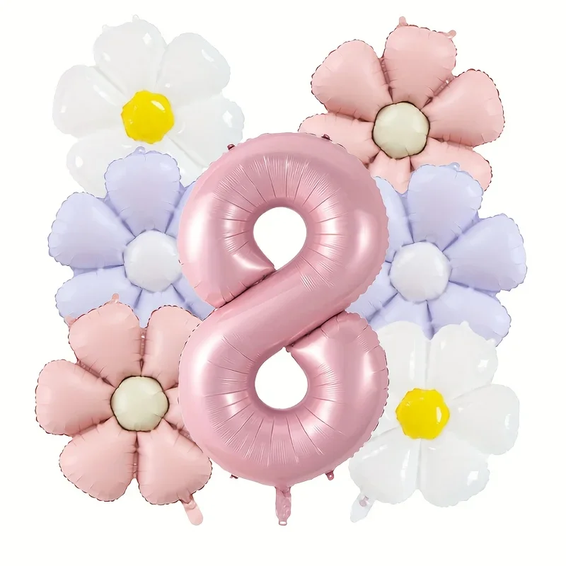 7-teiliges rosa Gänseblümchen-Digital-Ballon-Set, Retro-Mattgänseblümchen, geeignet für Gartenpartys, Geburtstagsdekorationen und Heimatmosphäre – Detail 9