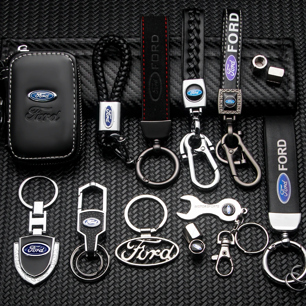 Metall-Leder-Wildleder-Zinklegierung Autoschlüsselanhänger Schlüsselring Halterung für Ford Universal Auto Außen- und Innenausstattung Tuning-Zubehör – Detail 1