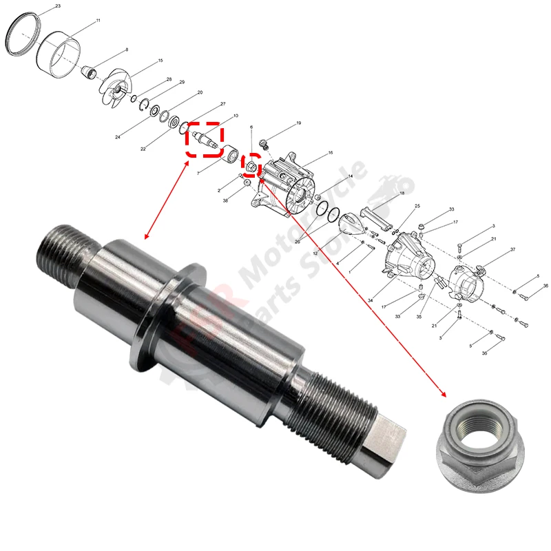 Eje impulsor de bomba de pulverización compatible con Sea-Doo GTI GTX GTR GTS RXP-X WAKE 130-300 y SPARK ACE 900 NUT 267000388 267000581 250100104