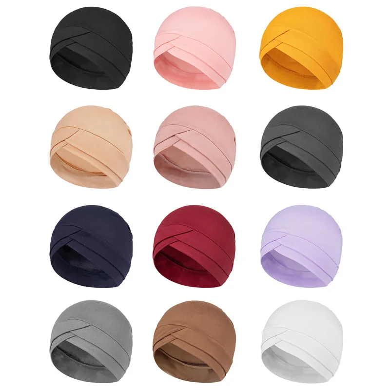 Cross-Border New Arrival Cross Sleeve Cap Muslim Kerchief Bottoming Hood Solid Color Pullover Hui Small Hat Factory direct sales