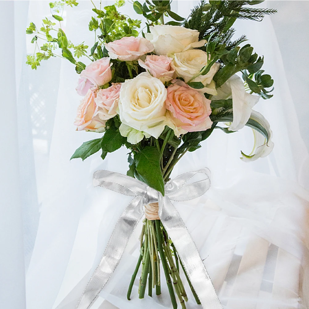 

2 Rolls Multi function Wired Ribbon Bright Onion Webbing Cuttable Metallic Supply Bouquet Ribbon Festival Accessory