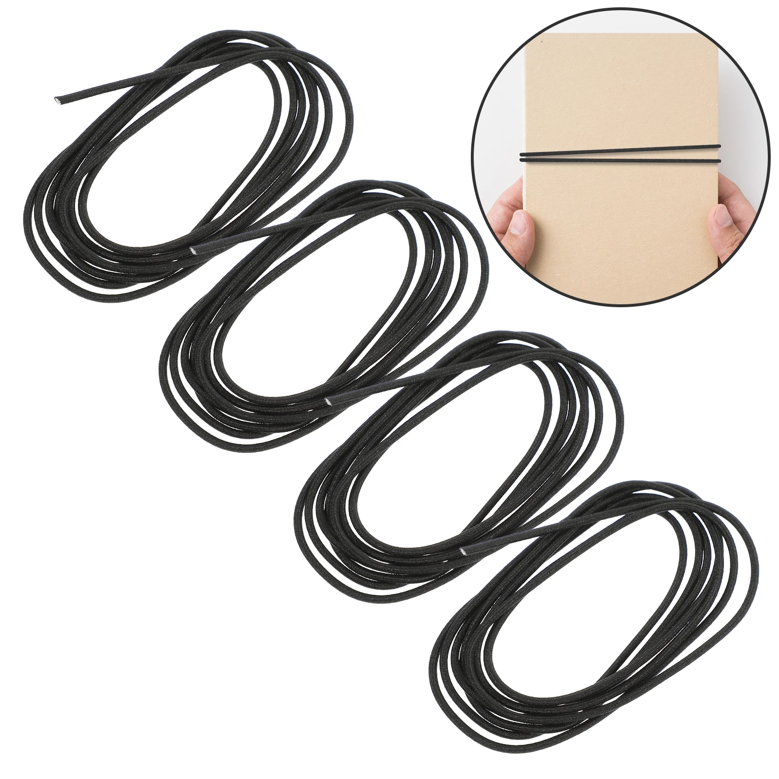 4pcs Black Elastic Bands For A5 Notebooks Heavy Duty Nylon Ropes With Metal Buckle Replacement Refills Handicraft