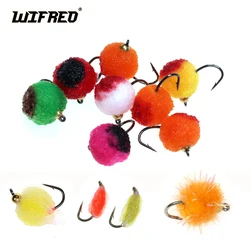WIFREO 황동 구슬 머리 송어 에그 플라이 크리스탈 글로볼, 벌레 낚시 에그 플라이, 연어 송어 플라이 루어 낚시 미끼 태클, 12 개