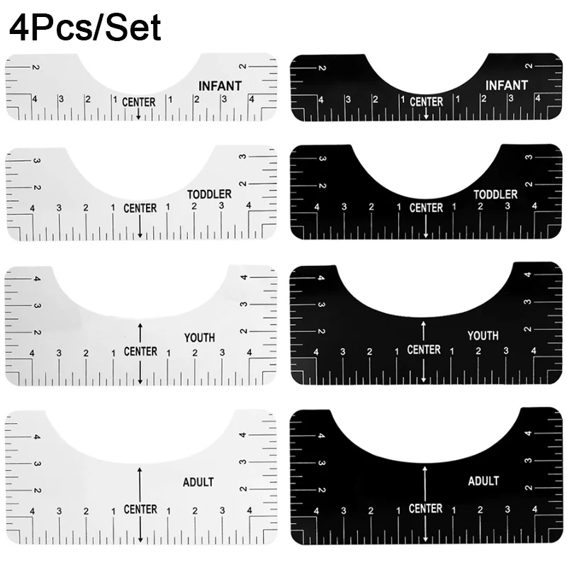 4Pcs/set Round T-Shirt Neck Measurement Tools PVC Alignment Rulers For Guiding Design Clothes Size Handmade Sewing Accessories