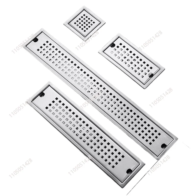 Stainless Steel Linear Floor Drain, Anti-Odor Rectangular Shower Drain with Removable Cover,