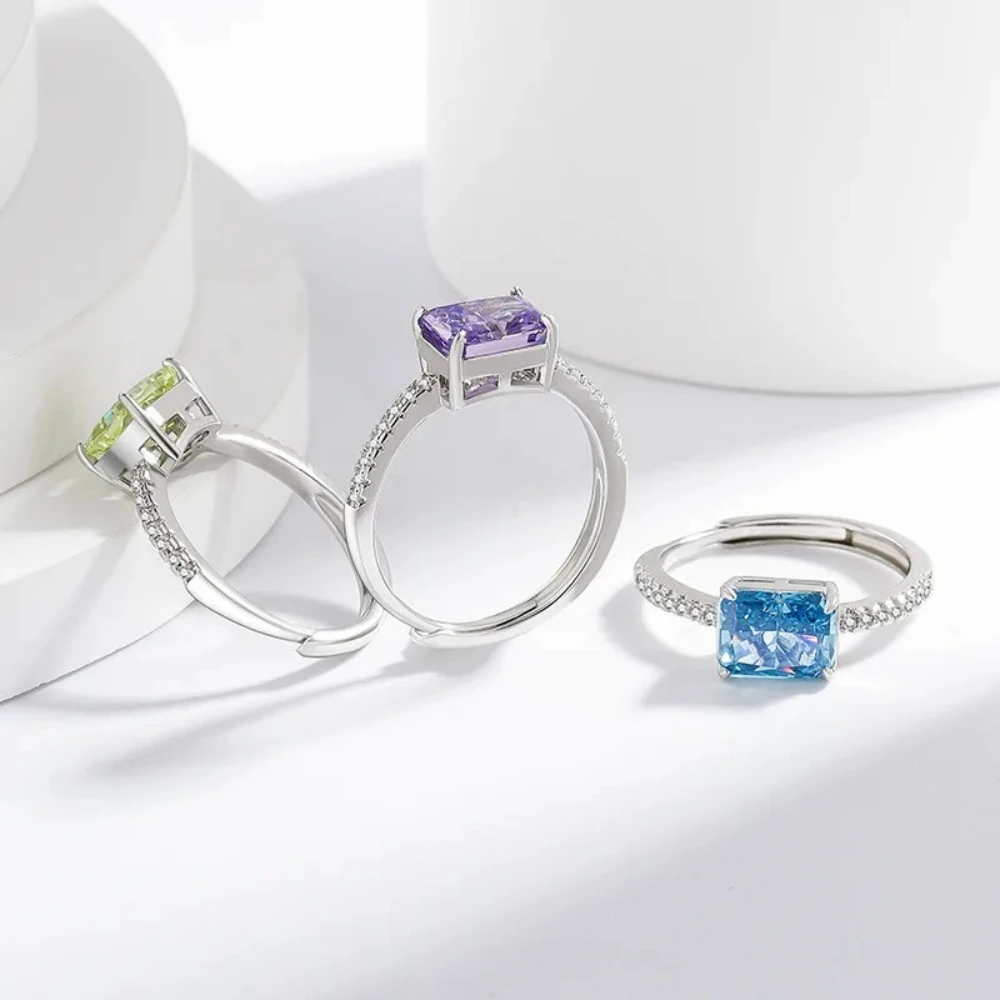 925 Sterling Silber Eleganter Modischer Eisblumen-Schliff Quadratischer Kristall-Zirkon-Ring, Geburtstags- und Jubiläumsgeschenk, Damenschmuck – Detail 18