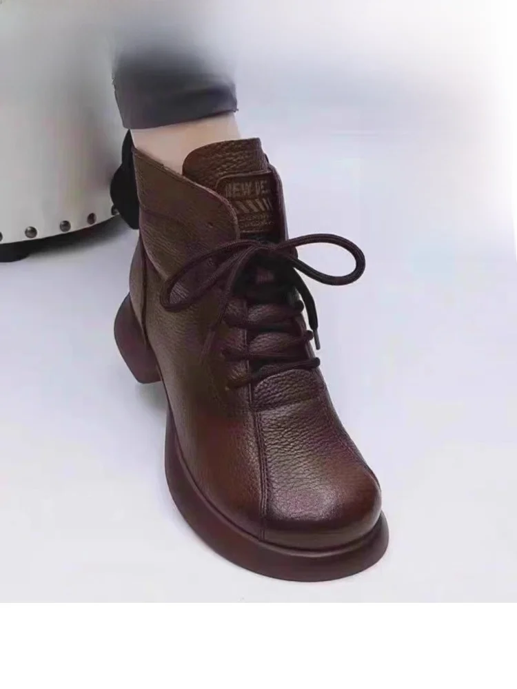 

Мягкие нескользящие ботинки в стиле ретро с круглым носком на подкладке, женские модные ботинки, зимние ботинки на теплую резиновой подошве