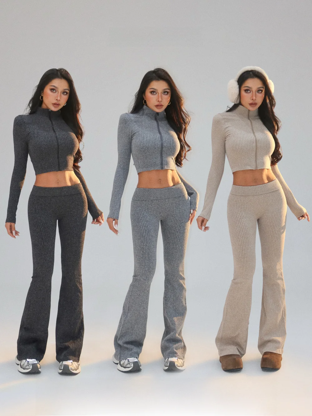 

Комплект Mimi Home: осенне-зимний повседневный костюм из двух предметов с молнией, брюки с высокой талией и пальто, однотонный, модный комплект