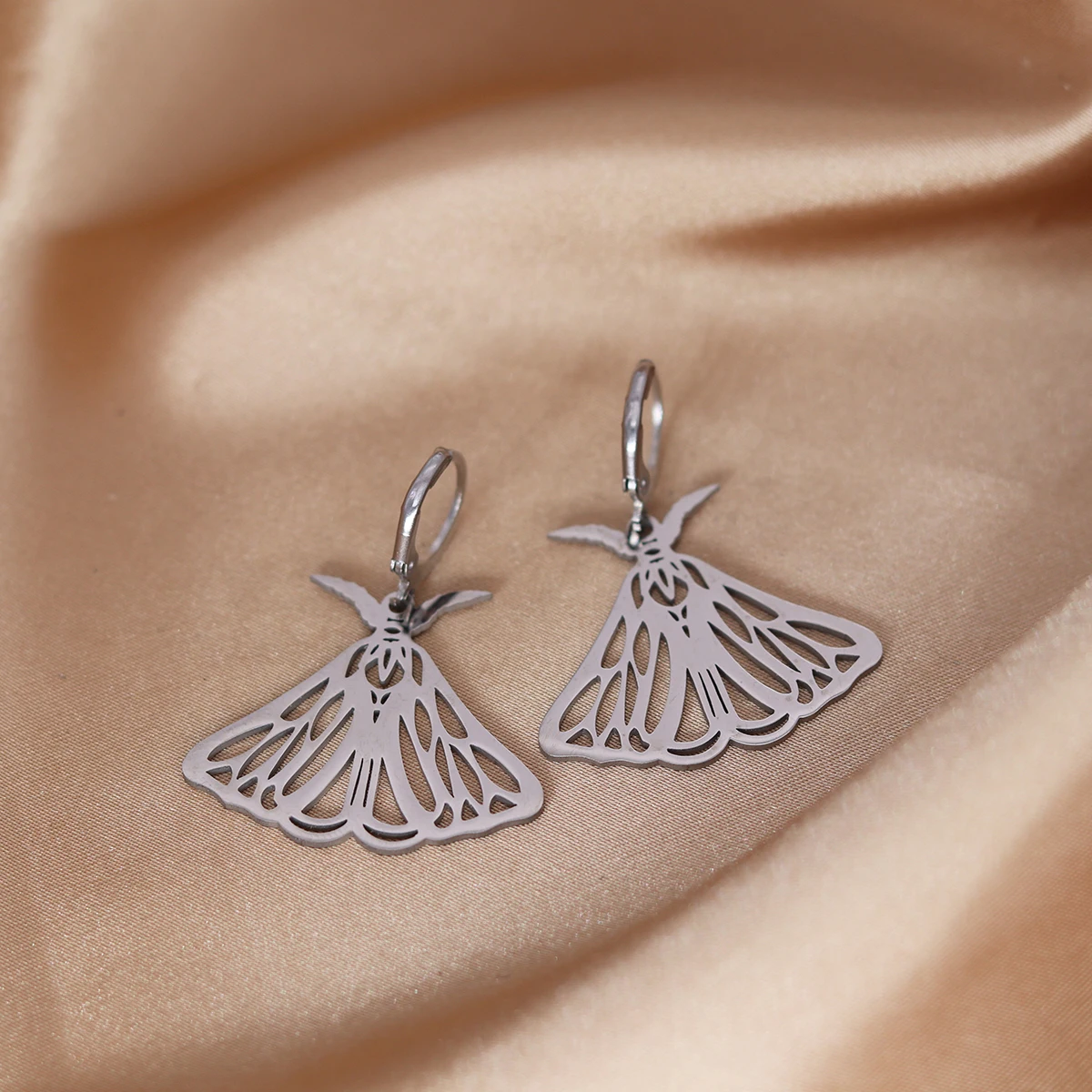 Kinitial Gothic Death Moth Earrings Vintage Women Drop Earrings Stainless Steel Halloween Jewelry