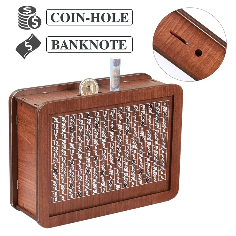 Tirelire Réutilisable en Bois avec Cible de Comptage pour Adulte et Enfant, Tirelire Durable avec Compteur, 18 Pièces