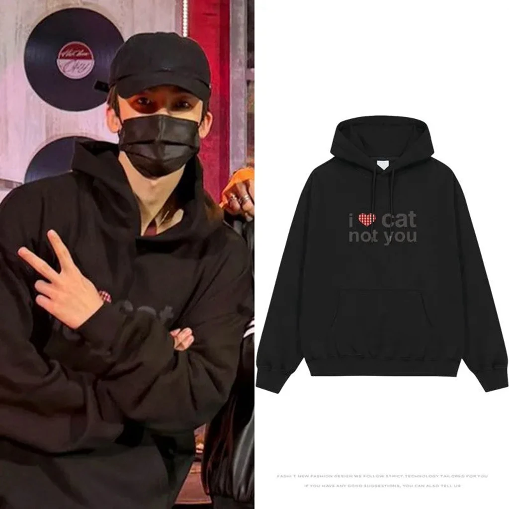 Bluzy z nadrukiem kpop Y2K I Love cat not you, damskie, luźne, w stylu streetwear Y2k, fioletowe bluzy dresowe