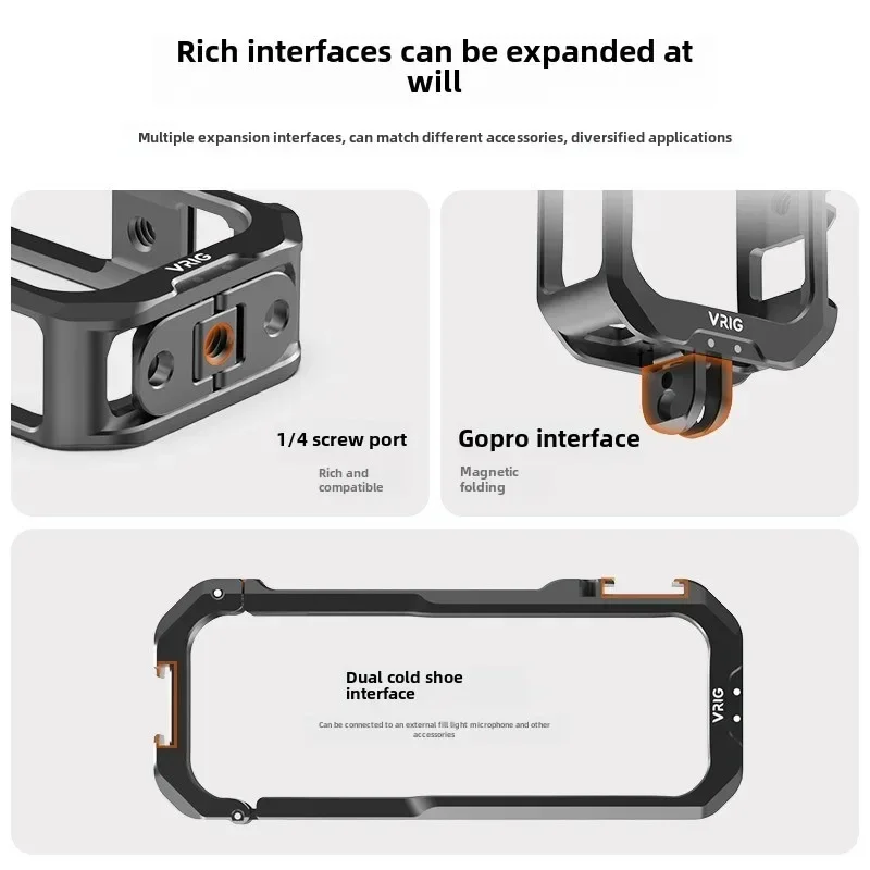 Insta360 X4 Camera Cage Metal Protective Action Camera Rig for insta360 X4 Extend Mic Video Light VRIG model GA-01 compatible