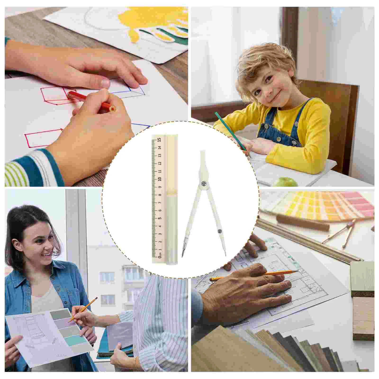 Compass Pen Ruler Middle School Supplies Centimeter High Geometry Tool for Students Workbook Math Kids Child