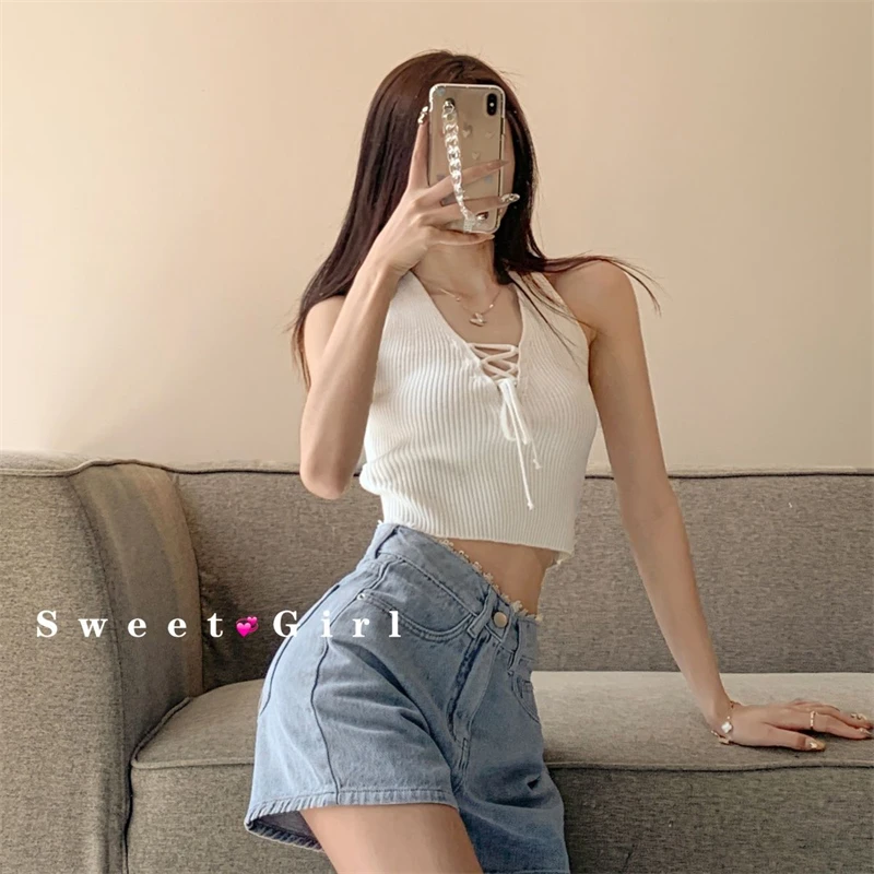 Women's Lace Design A-line Denim Shorts Summer New Sweet Girl High Waisted Sexy Hot Pant Female Wide-leg Mini Trousers