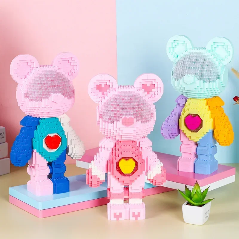 Micro blocs de construction ours coloré, assemblage à monter soi-même, 43cm, peinture ours, Mini brique, modèle 3D, jouets pour décoration de maison et de bureau