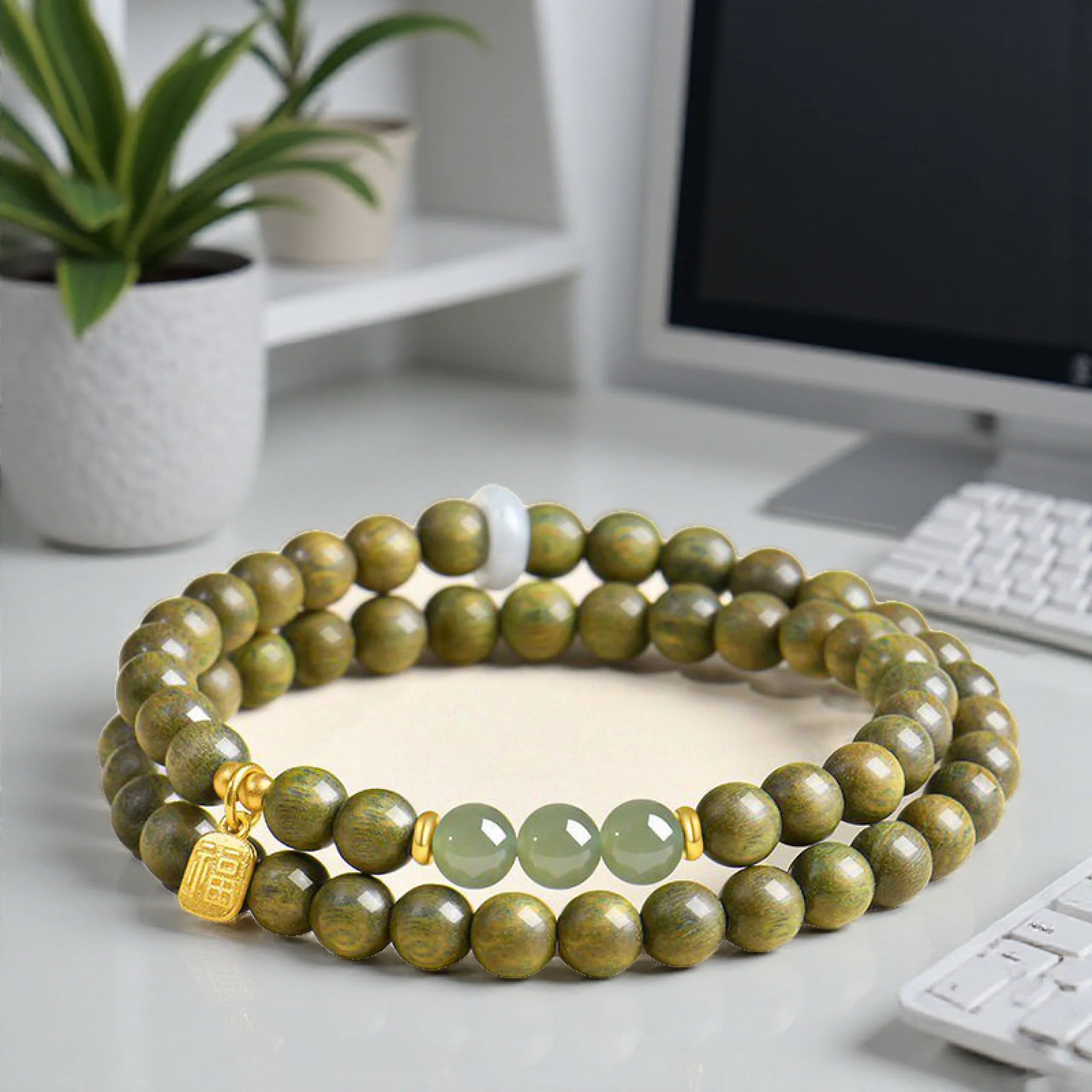 Natural Green Sandalwood Single Double Loop Bracelets Women Crystal Red Agate Obsidian Luck Bracelets Gifts