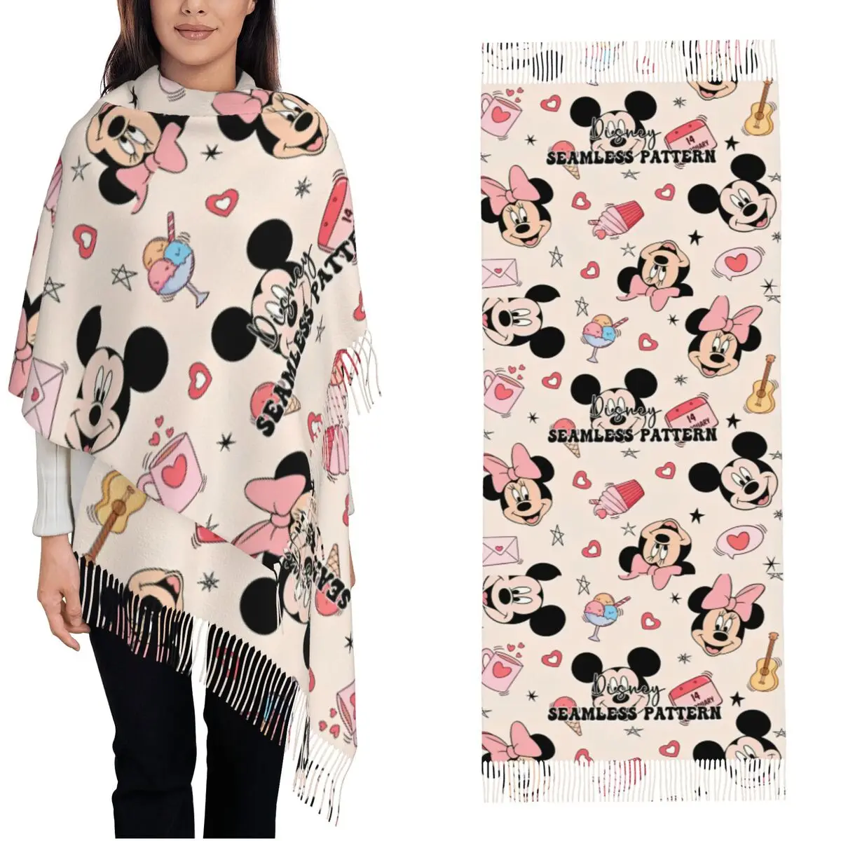 

Шаль с Микки Маусом для женщин, зимний большой мягкий шарф, пашмины, шаль, шарфы