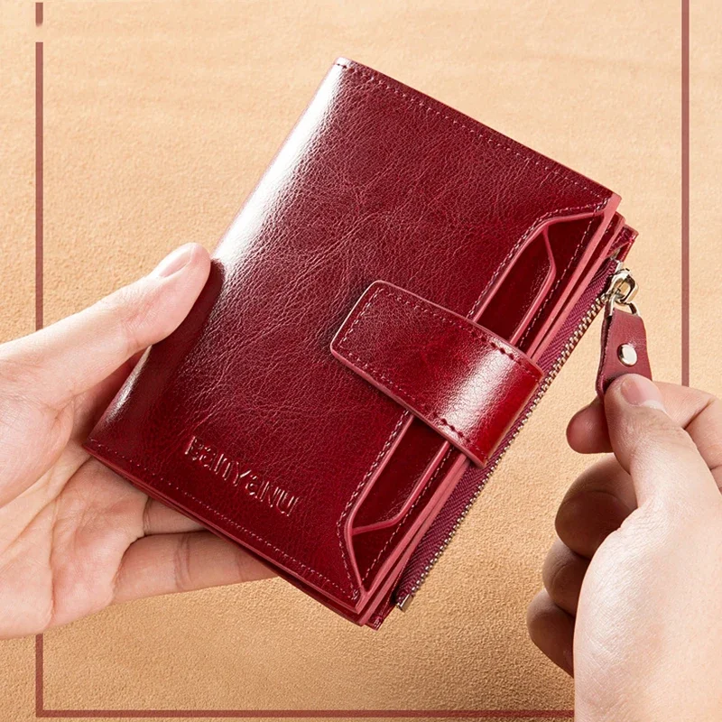 Genuine Leather Women's Wallet Multifunctional Anti Theft Swipe Card Bag Short Large Capacity Folding Zipper Wallets