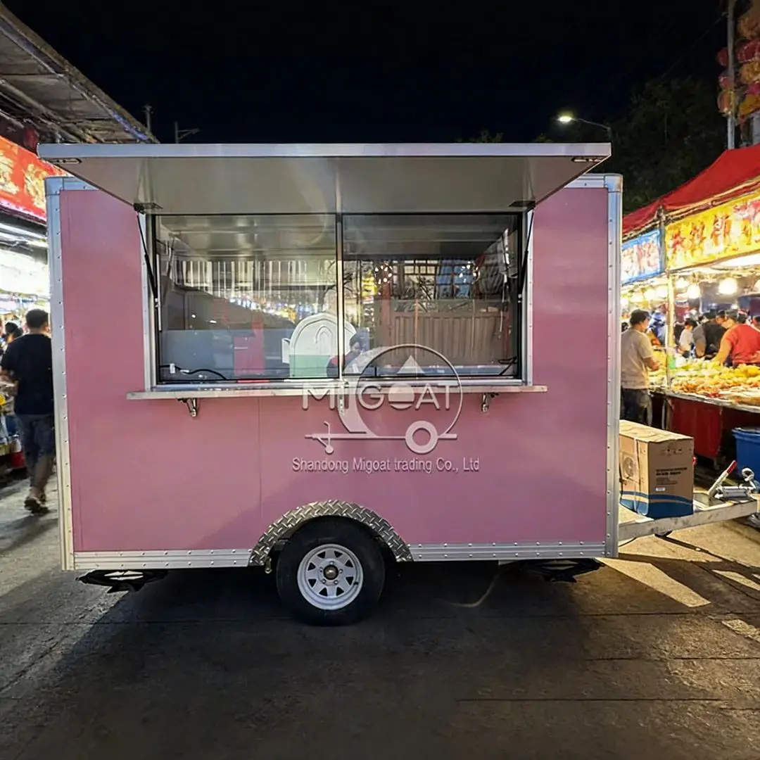 

MIGOAT Pink Mobile Food Truck Trailer Stainless Steel Kitchen Customizable Street Food Vending Cart for Coffee