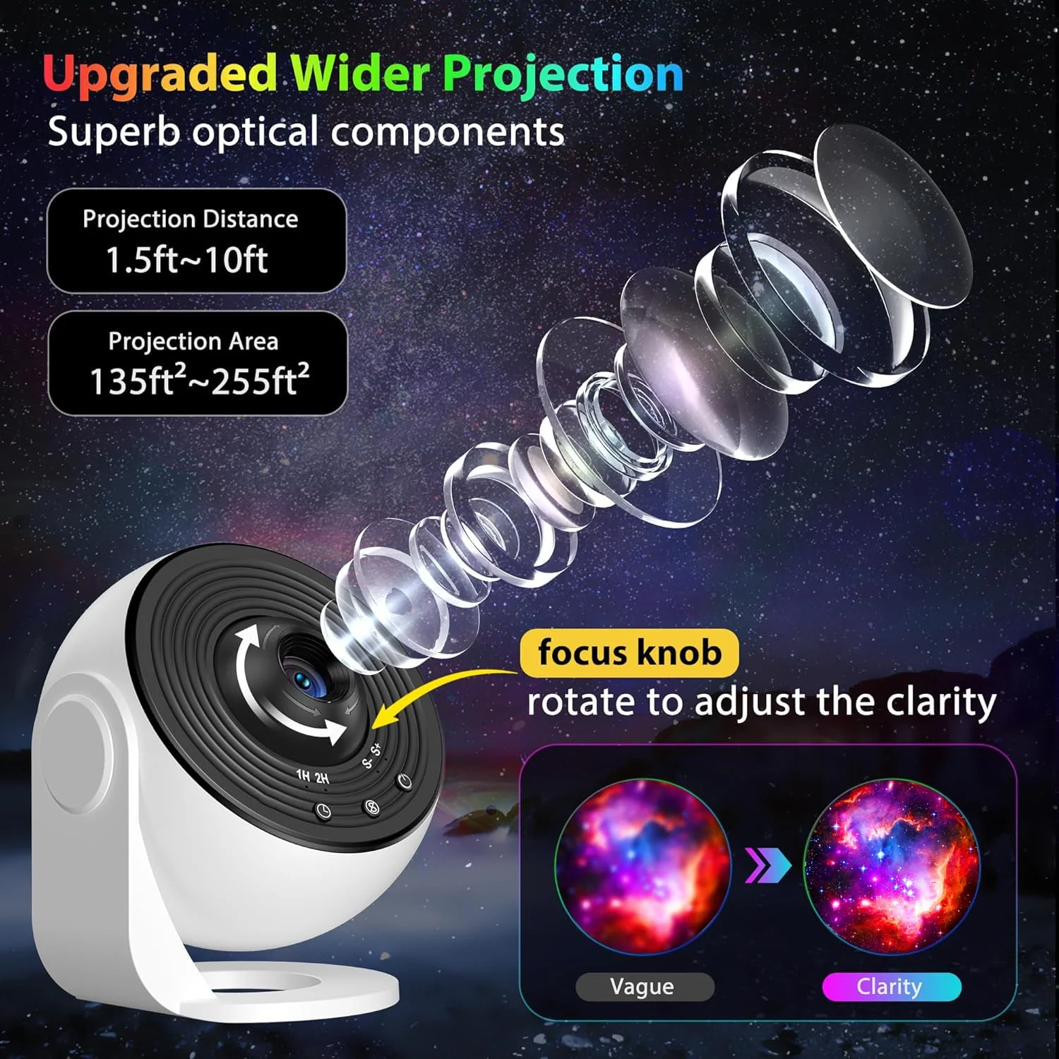 ไฟฉายโปรเจคเตอร์ดวงดาวกาแล็กซี่แบบ LED 1 ชิ้น ฉายแสง 360 องศา °   หมุนได้ เหมาะสำหรับตกแต่งห้องนอน ของขวัญวันฮาโลวีน วันวาเลนไทน์ งานแต่งงาน