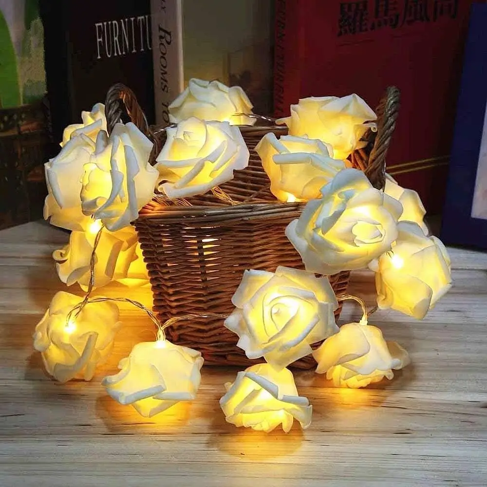 LED Rose Flower String Lights Bedroom Flower Garland Festoon Lamp Birthday Party Wedding Christmas Girl's Room Decor Fairy Light