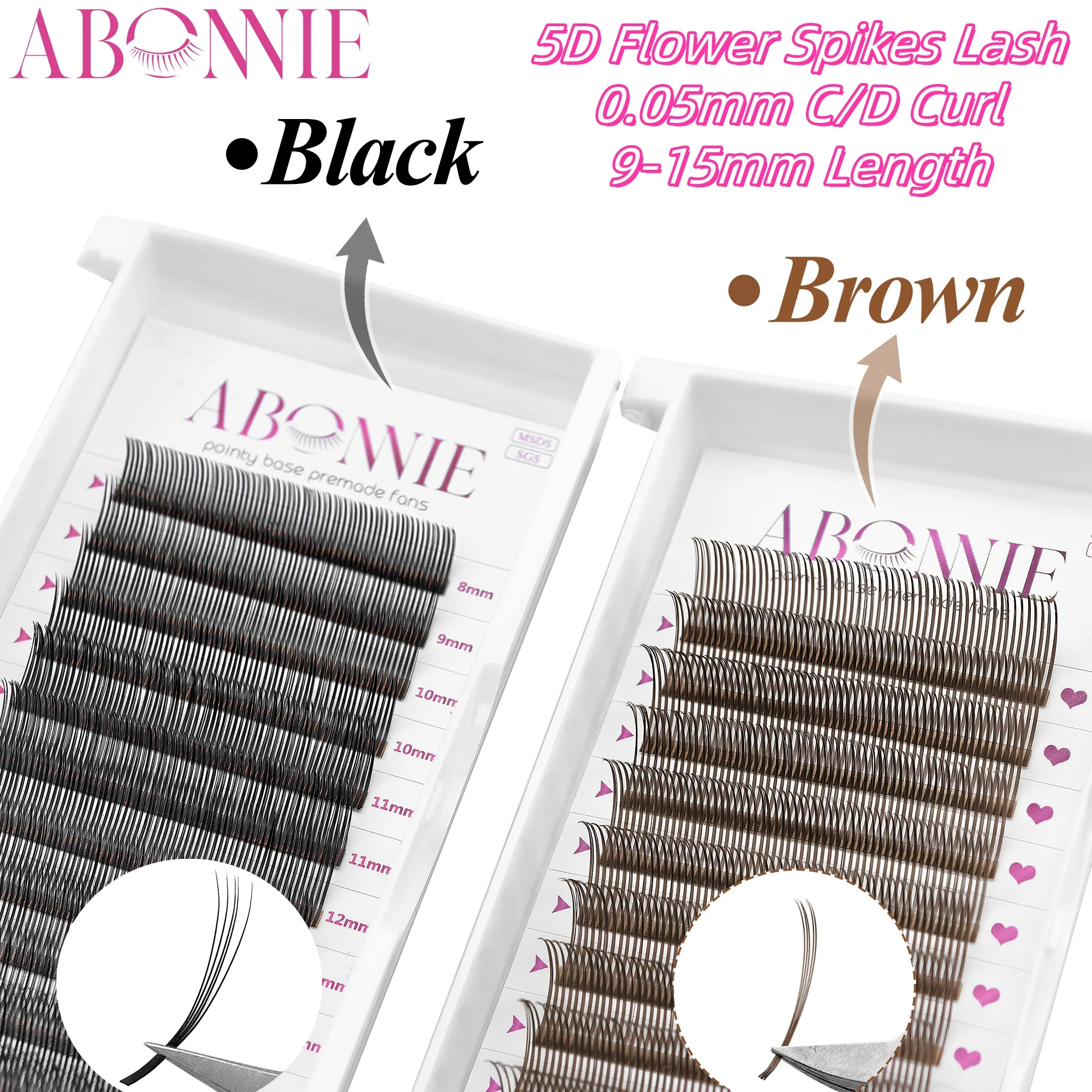 ABONNIE Black Cocoa Brown 5D Individual Lashes Volume Spikes Lashes Cluster Eyelash Extension False Eyelashes Easy Fan Volume