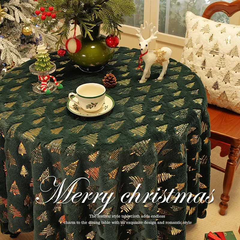 Long Velvet Hot Stamping Christma Tablecloth Winter Thick Solid Color Printing Family Holiday Decoration Rectangular Tablecloths