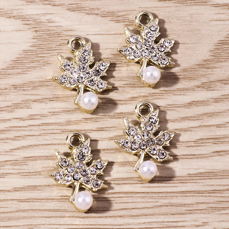 

Tusember 10Pcs Exquisite Pearl Crystal Maple Leaf For DIY Findings Bracelet Necklace Earring Jewelry Making Accessories