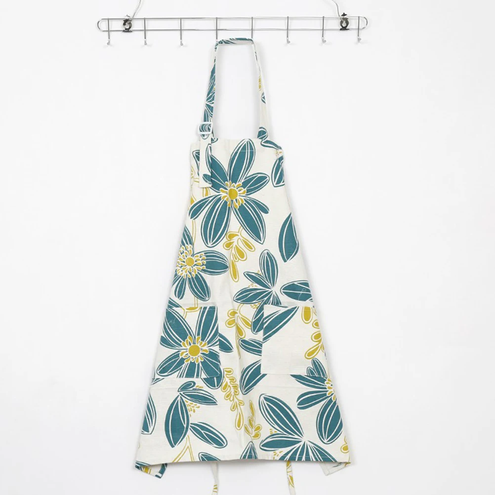 

Cotton Aprons Cooking Baking Household Kitchen Sleeveless Half Apron Pockets Adjustable Strap Multifunctional Flower