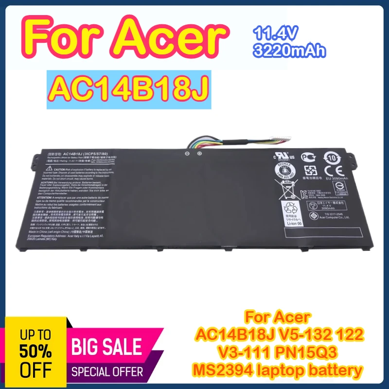 

AC14B18J Laptop Battery For Acer Aspire ES1-511 512 V3-111P CB3-531 311 TravelMate B115 B116 MS2394 AC14B13J