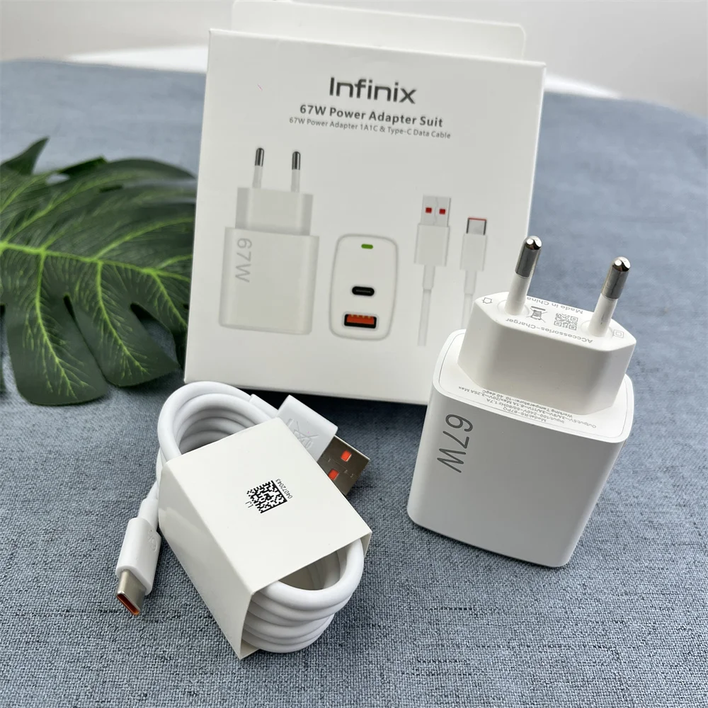 Infinix 67W Dual Ports Charger EU US Fast Charge USB A/C PD Power Adapter 6A Type C Cable For Infinix Note 50 40 Pro+ Zero 40 30