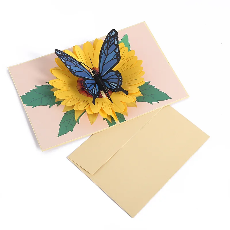 Sunflower and Butterfly Pop up Card 3D Spring Paper Greeting Card Unique Gift for Birthday Valentine Day Christmas Mother's Day